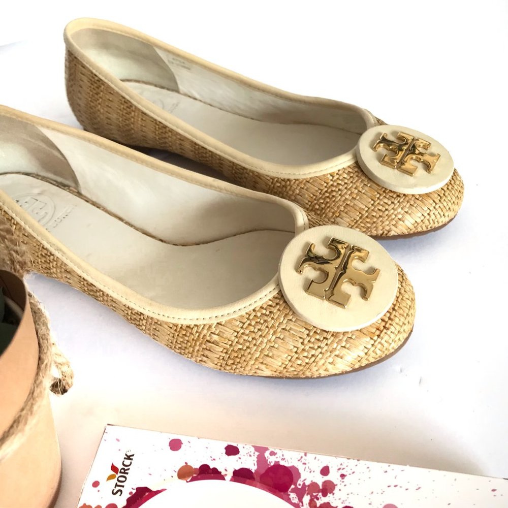 TORY BURCH Flats Raffia Straw Reva Ballet Flats